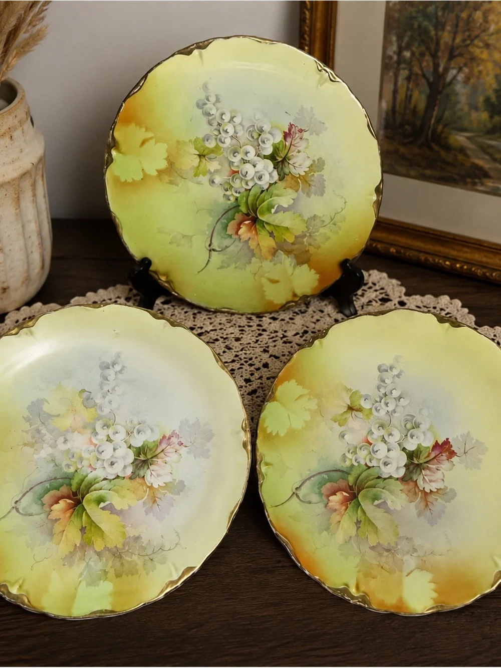 Antique Stinthal China 2094 Grape Plates Set of 6 Gold Trim Crooksville Ohio